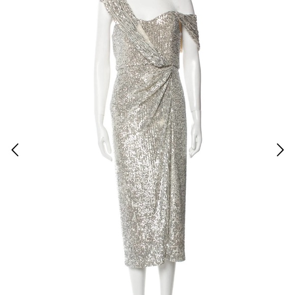 badgley mischka draped sequin one shoulder dress Draped Sequin One Shoulder Dress